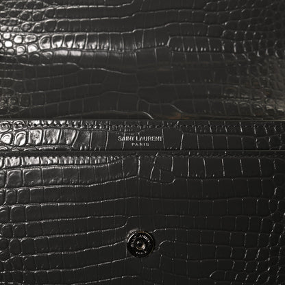 Saint Laurent Calfskin Crocodile Embossed Medium Monogram Sunset Graphite 8 of 12
