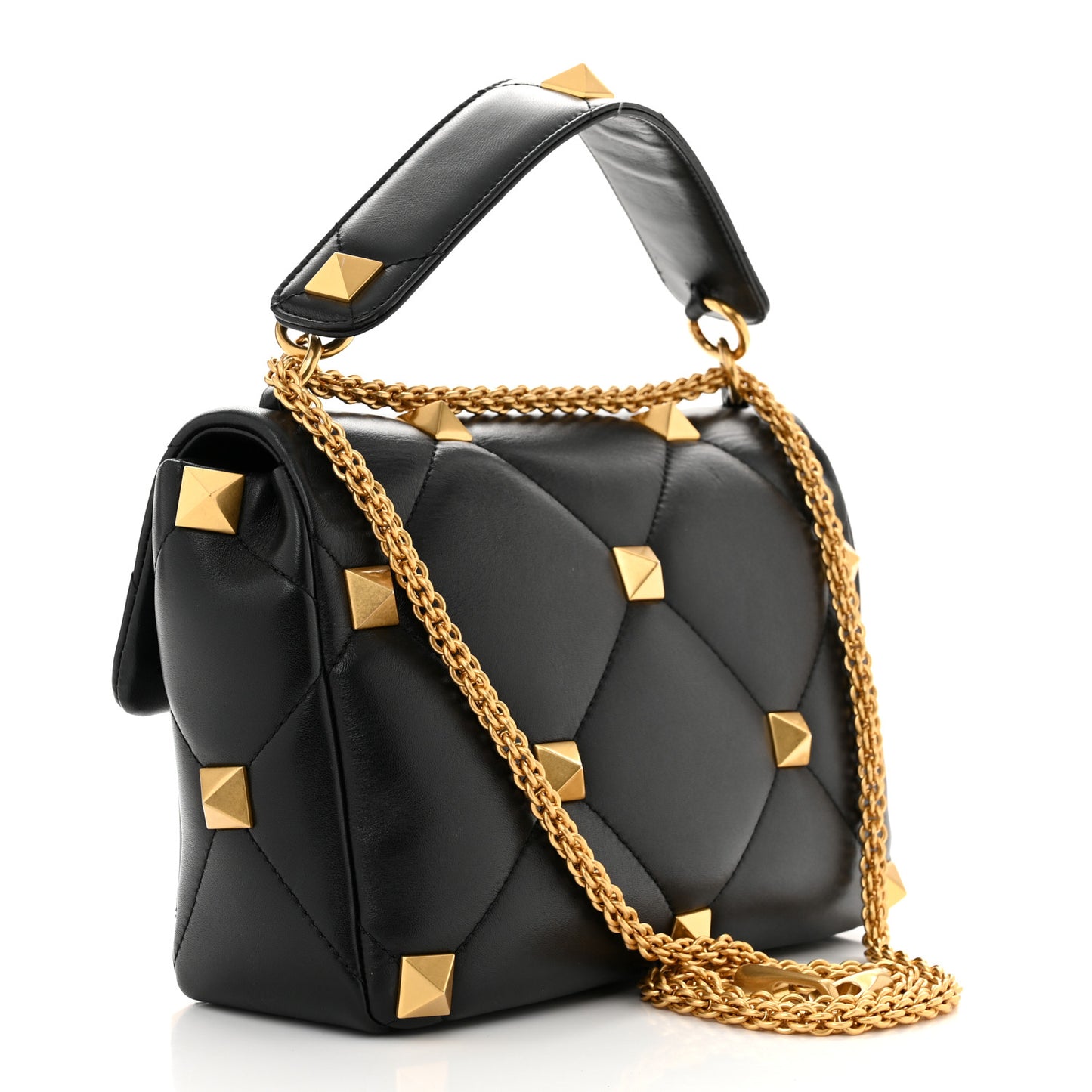 Nappa Large Roman Stud Shoulder Bag Black