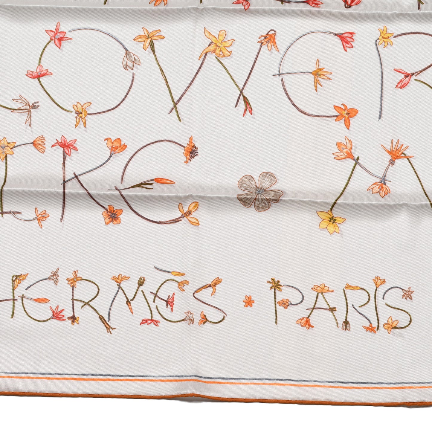 Silk I Like Flowers Scarf 90 Creme Orange Brun