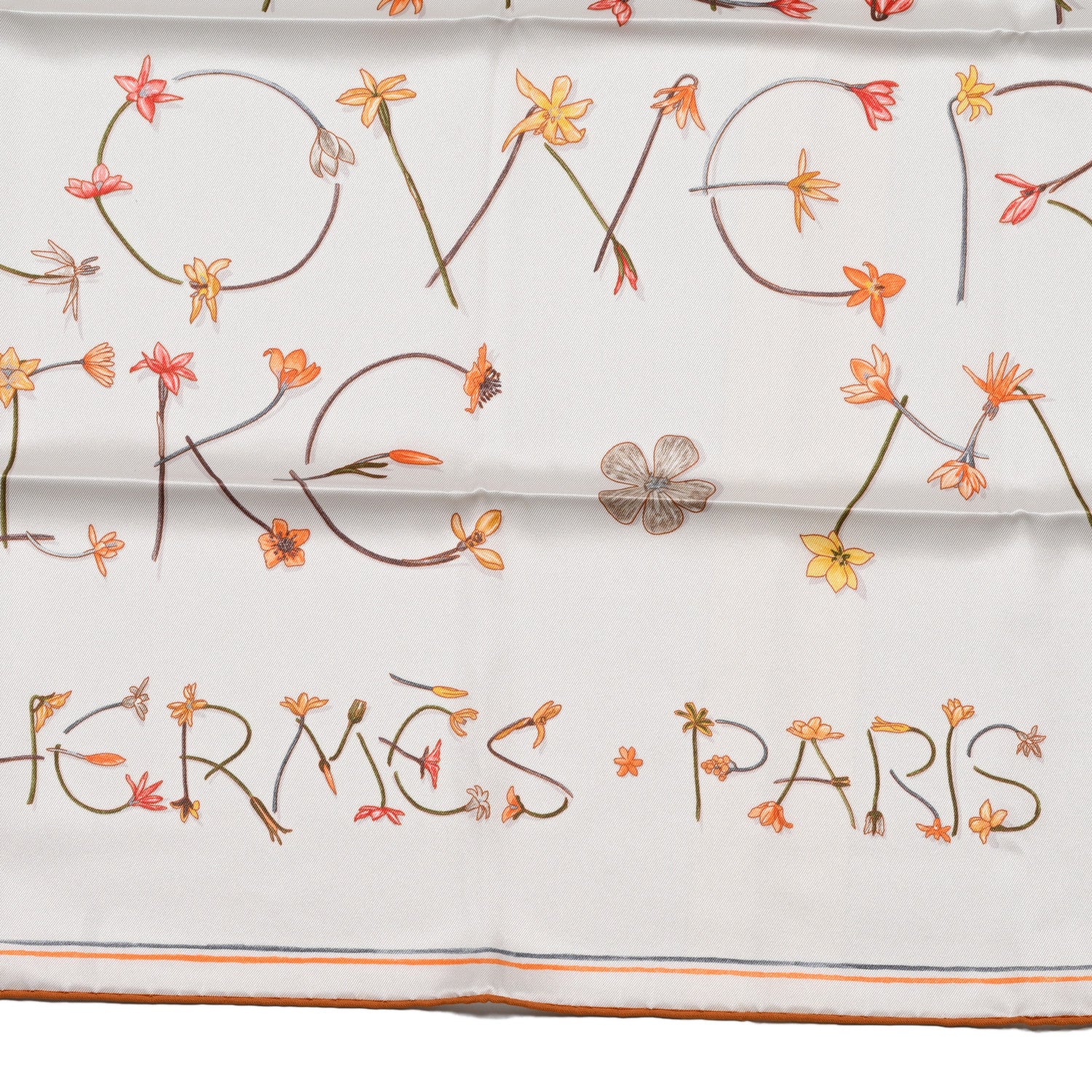 Hermes Silk I Like Flowers Scarf 90 Creme Orange Brun 2 of 5
