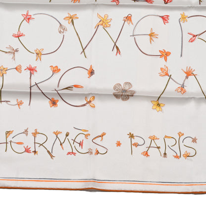 Hermes Silk I Like Flowers Scarf 90 Creme Orange Brun 2 of 5