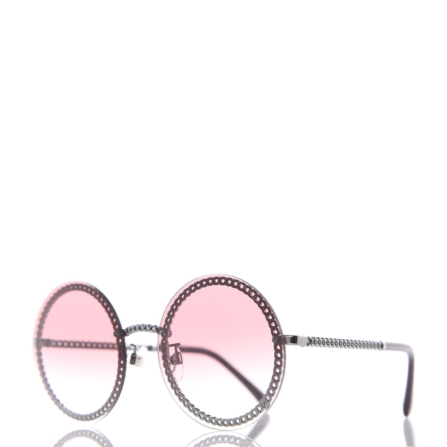 Round Removable Triple Hanging Chain Sunglasses 4245 Pink Silver