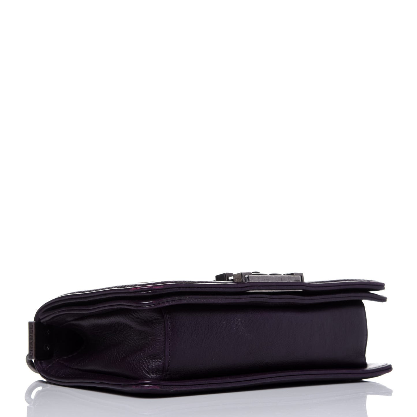 Calfskin Crystal Embossed Small Boy Flap Plum