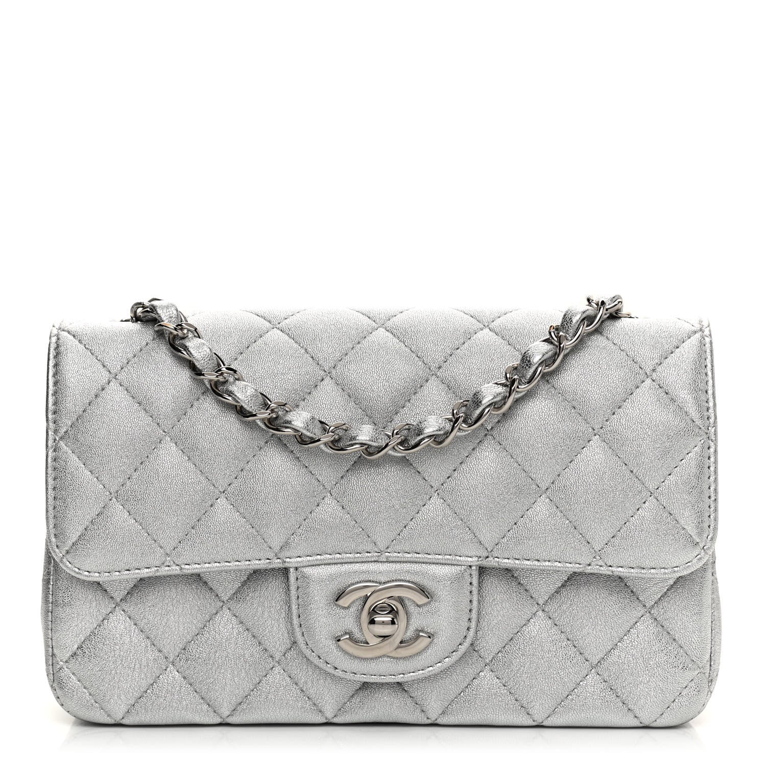 Chanel Metallic Lambskin Quilted Mini Rectangular Flap Silver 1 of 10
