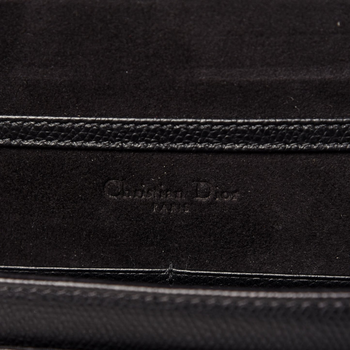 Grained Calfskin Diorama Wallet on Chain Pouch Black