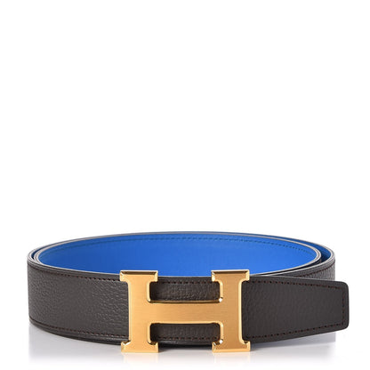 Hermes Polo Bullskin Swift 32mm H Belt 90 Bleu Hydra Macassar 1 of 9
