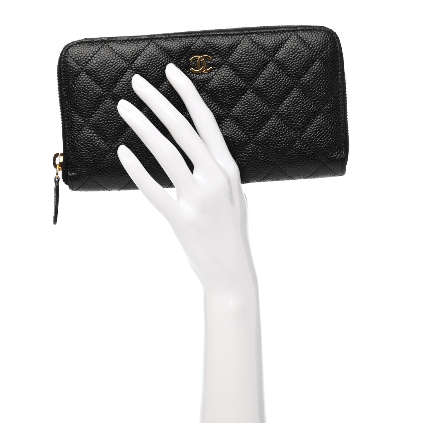 Caviar Quilted Large Gusset Zip Around Wallet Black