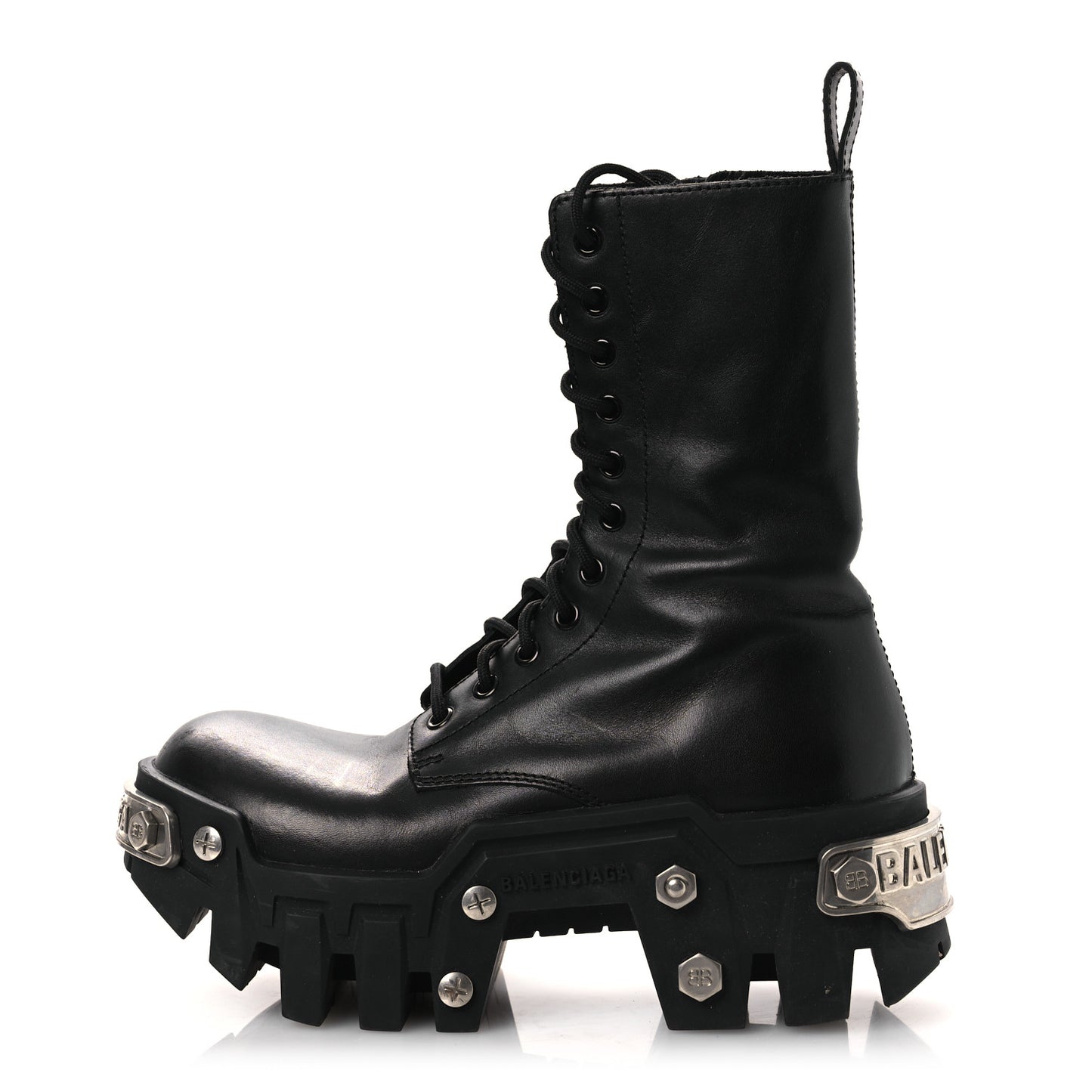 Calfskin Womens Bulldozer Metal Toe Lace Up Boots 37 Black