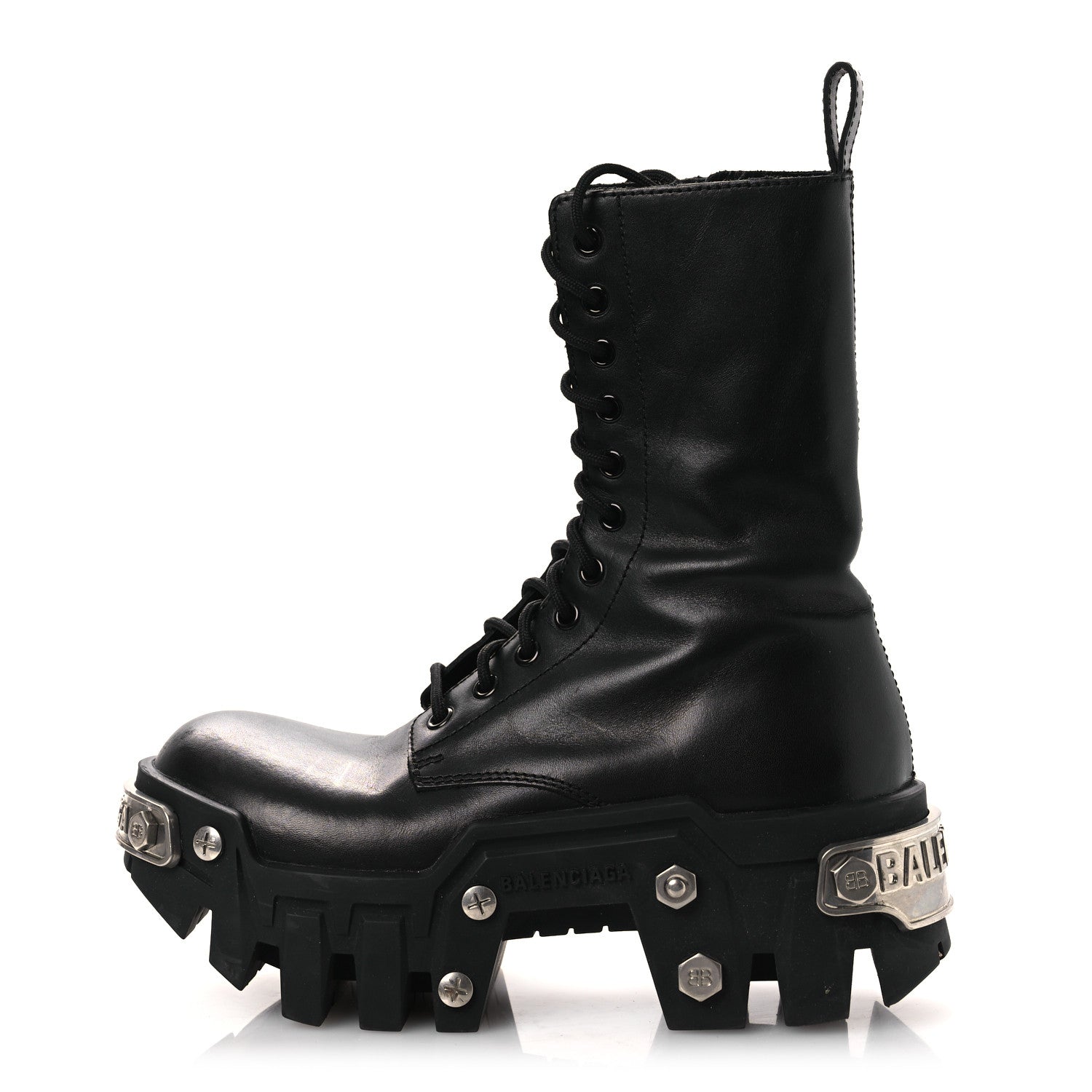 Balenciaga Calfskin Womens Bulldozer Metal Toe Lace Up Boots 37 Black 1 of 13