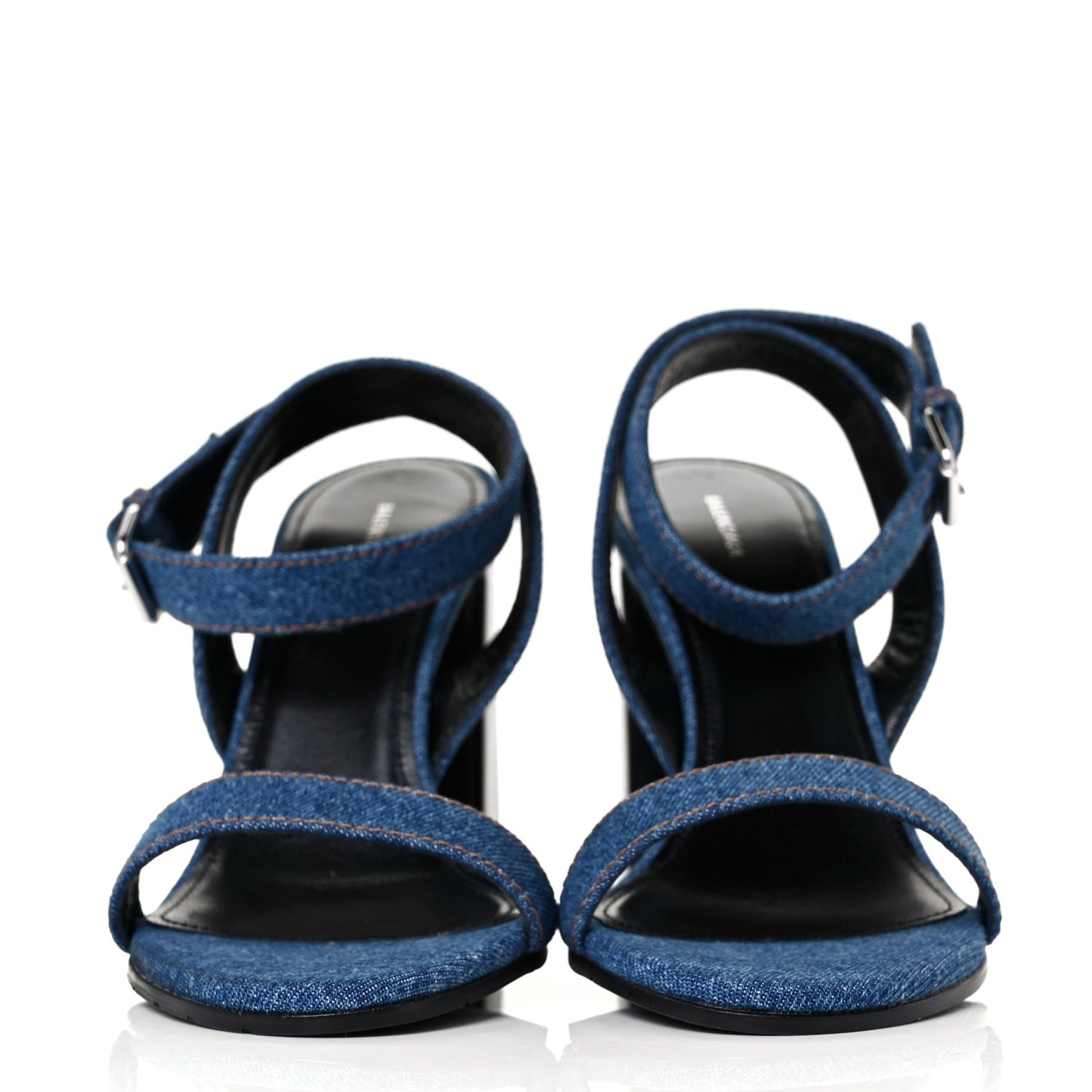 Denim Ankle Strap Round Heel Sandals 38.5 Bleu Clair