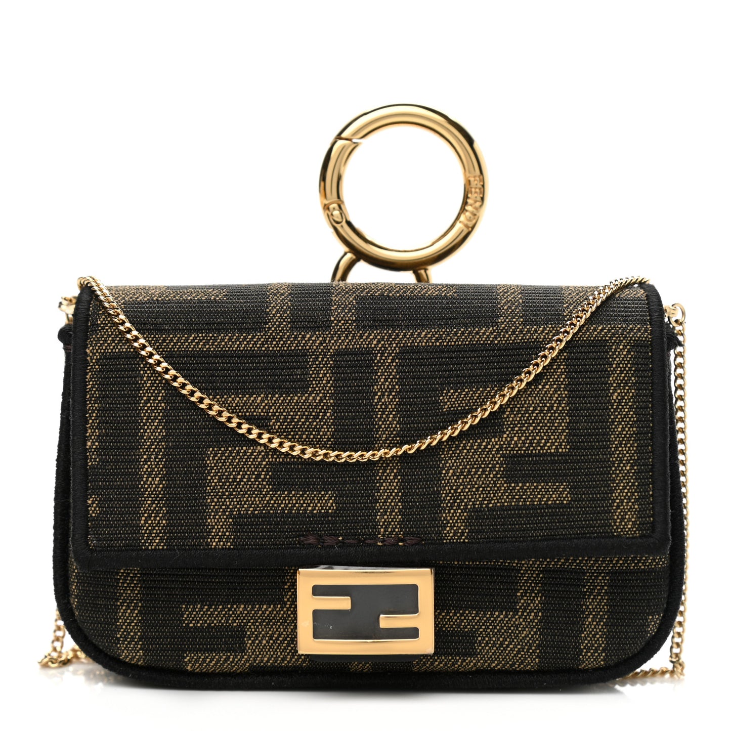 Fabric Jacquard FF 1974 Nano Baguette Charm Tobacco Moro Black