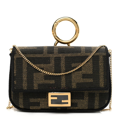 Fendi Fabric Jacquard FF 1974 Nano Baguette Charm Tobacco Moro Black 1 of 12