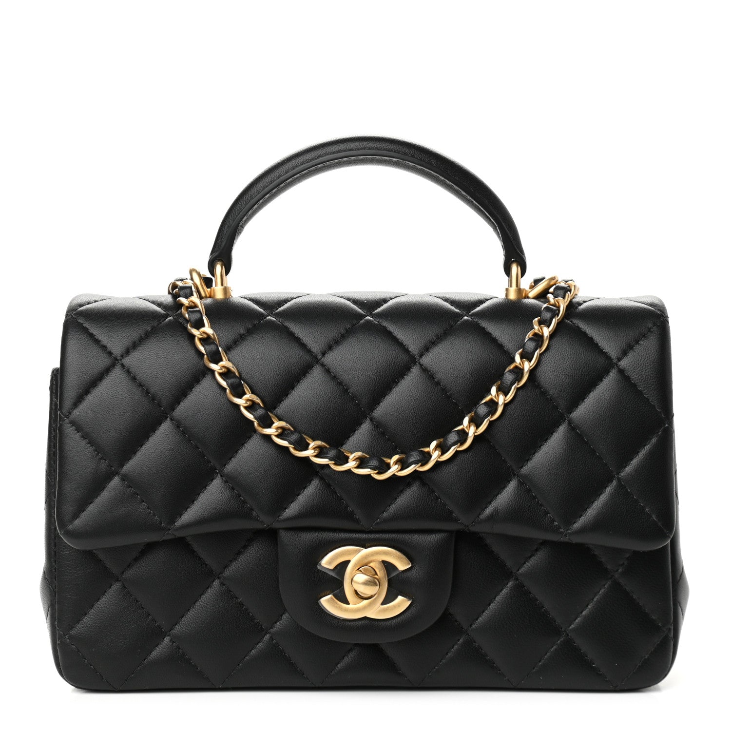 Chanel Lambskin Quilted Mini Top Handle Rectangular Flap Black 1 of 9