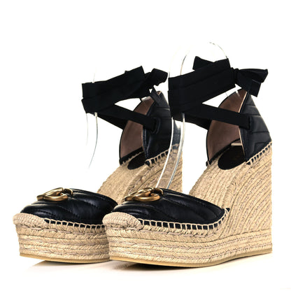 Gucci Nappa Matelasse GG Marmont Ankle Wrap Platform 35/120mm Espadrille Wedges 36.5 Black 3 of 8