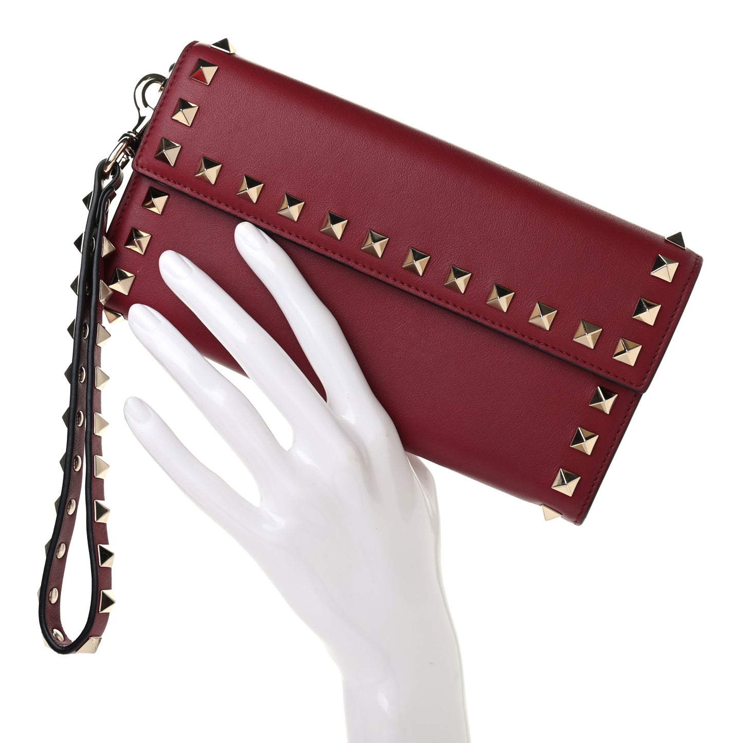 Vitello Rockstud Wristlet Travel Wallet Rubino