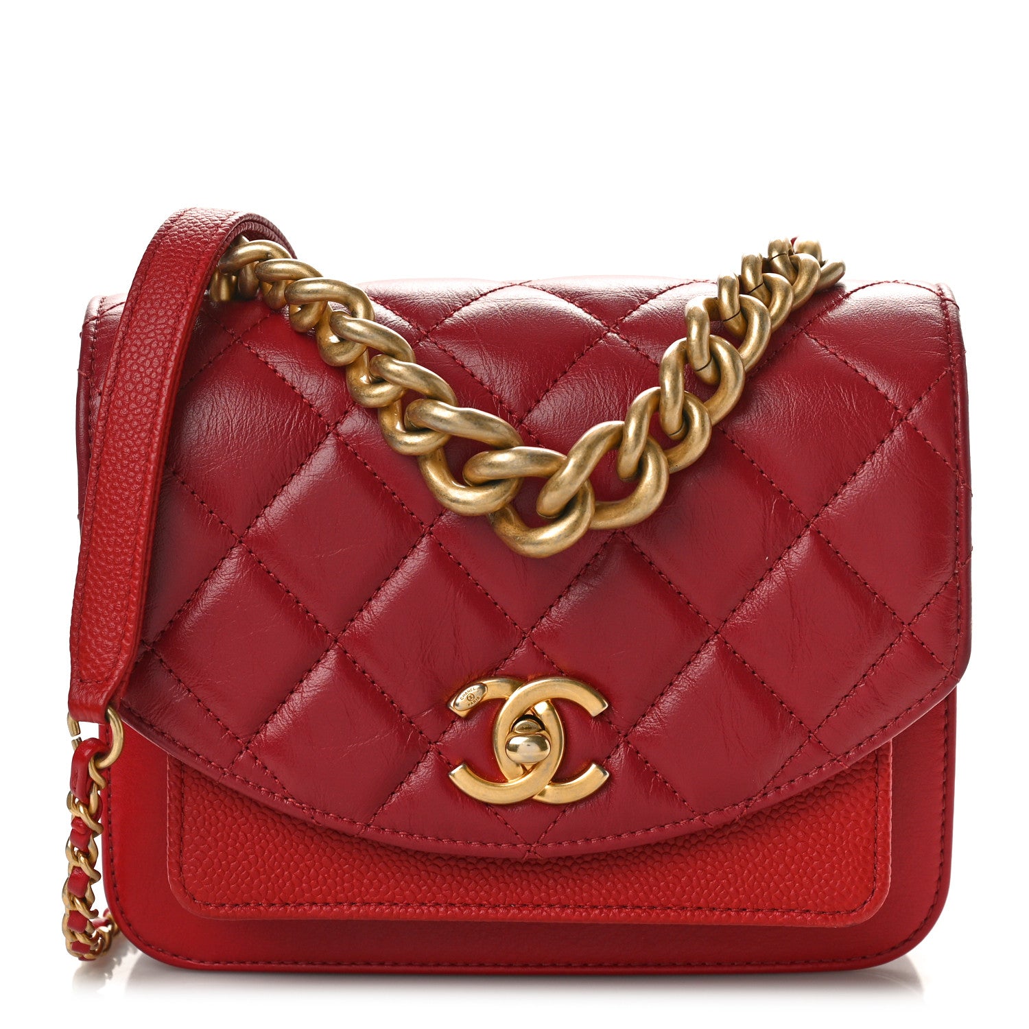 Chanel Calfskin Caviar Quilted Mini Chain Handle Flap Red 1 of 10