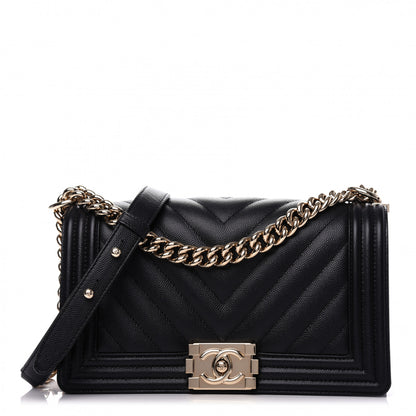 Chanel Caviar Chevron Quilted Medium Boy Flap Black 1 of 9