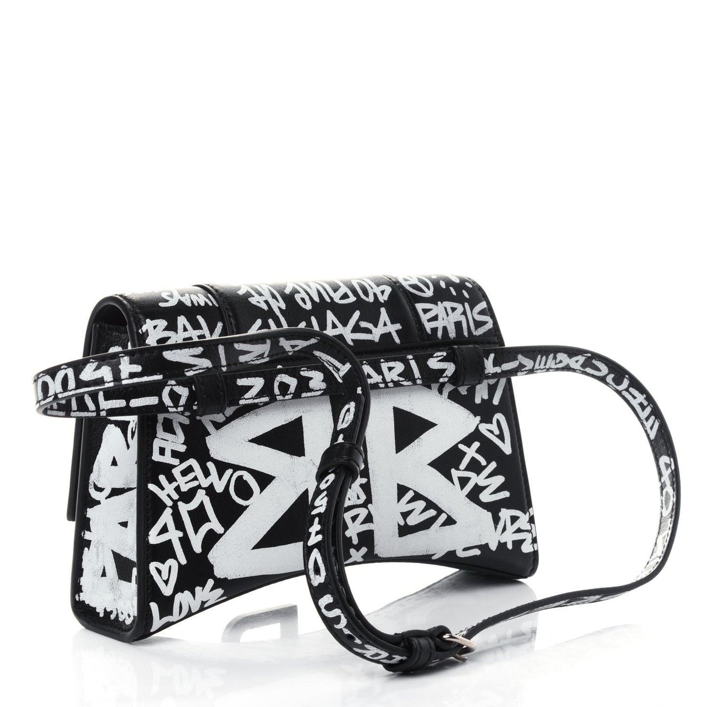 Calfskin Graffiti Hourglass Belt Bag Black