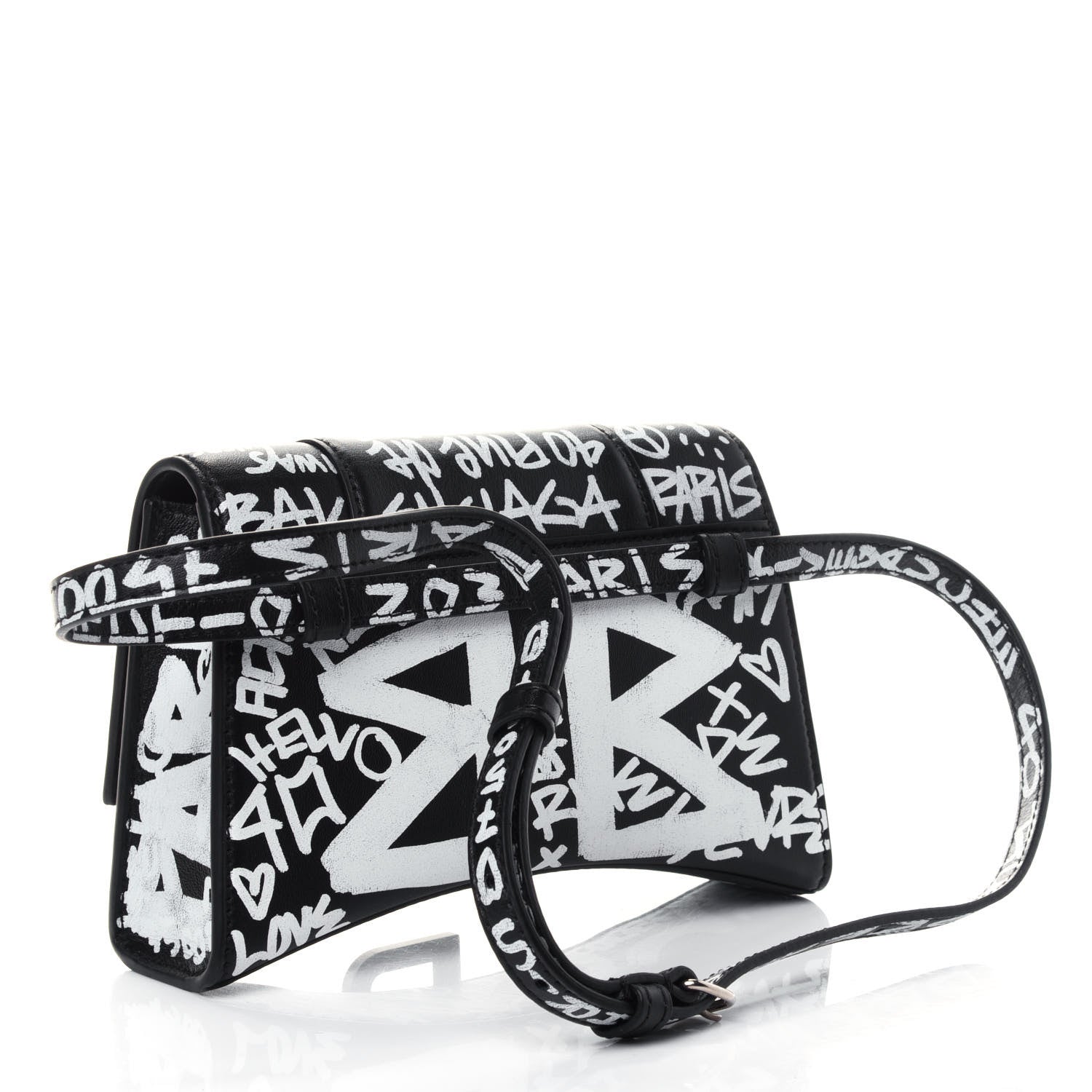 Balenciaga Calfskin Graffiti Hourglass Belt Bag Black 2 of 4