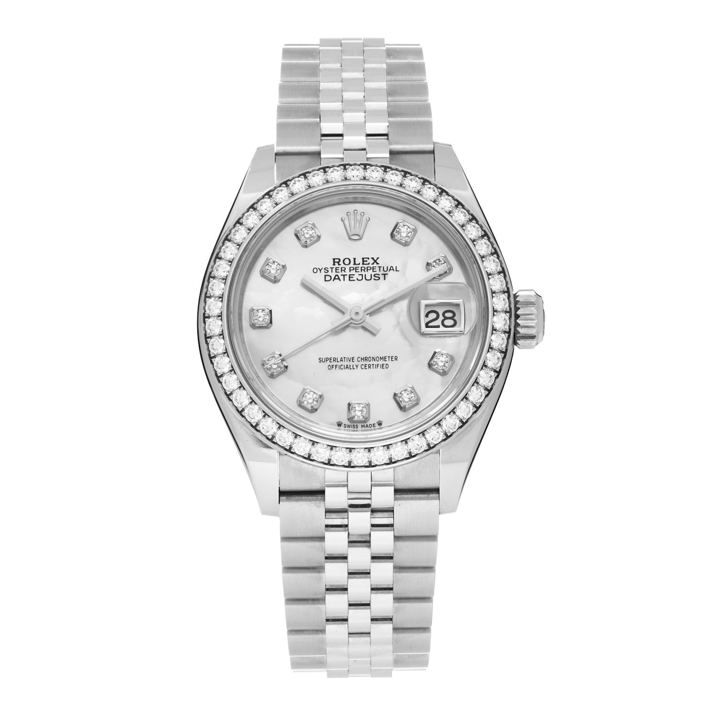 Stainless Steel 18K White Gold Diamond Mother of Pearl 28mm Oyster Perpetual Datejust Watch 279384