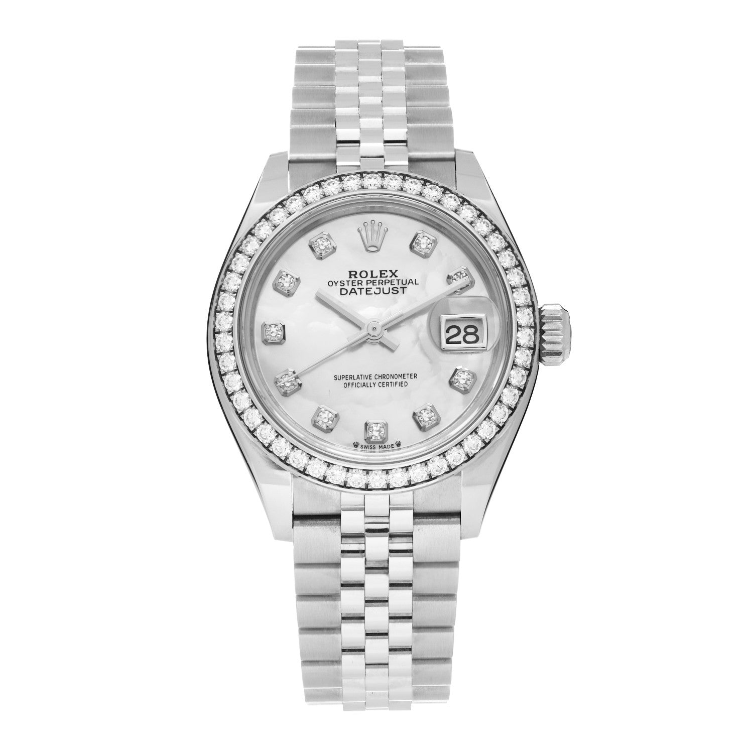 Rolex Stainless Steel 18K White Gold Diamond Mother of Pearl 28mm Oyster Perpetual Datejust Watch 279384 1 of 5