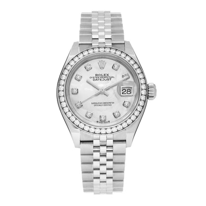 Rolex Stainless Steel 18K White Gold Diamond Mother of Pearl 28mm Oyster Perpetual Datejust Watch 279384 1 of 5