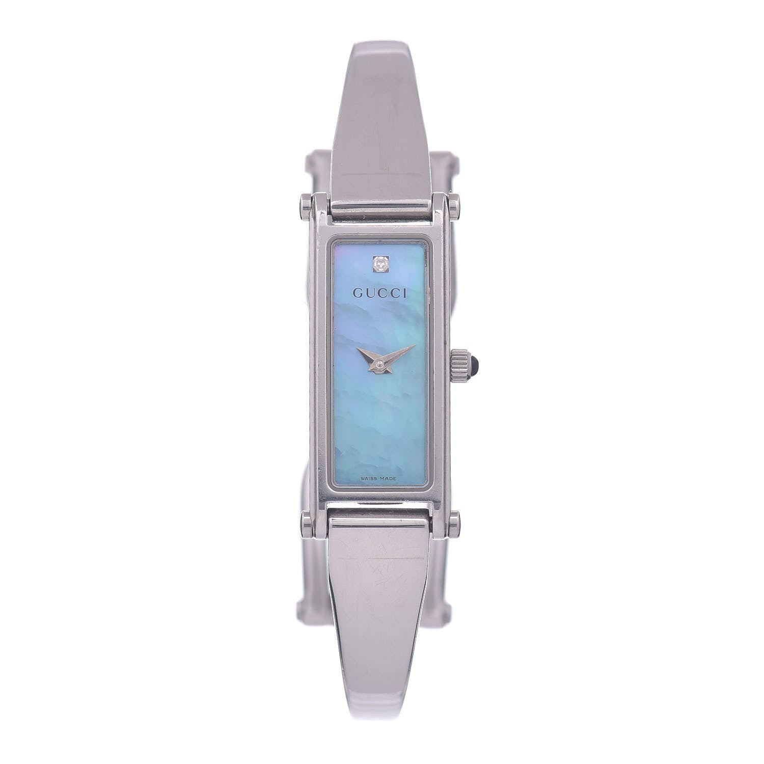 Gucci Stainless Steel Diamond Blue Mother of Pearl 12mm 1500L Horsebit Quartz Watch 1 of 4