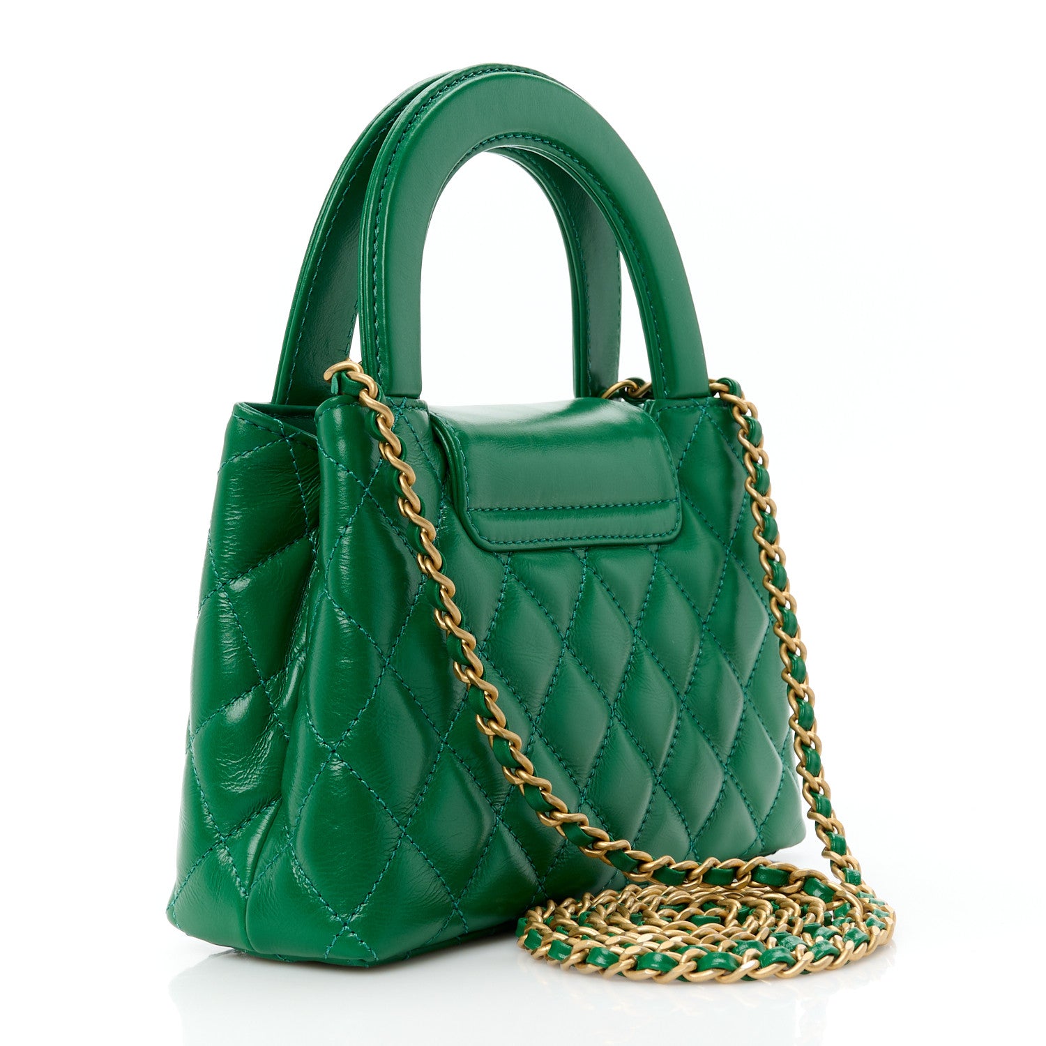 Chanel Shiny Aged Calfskin Quilted Nano Kelly Shopper Green 3 of 10
