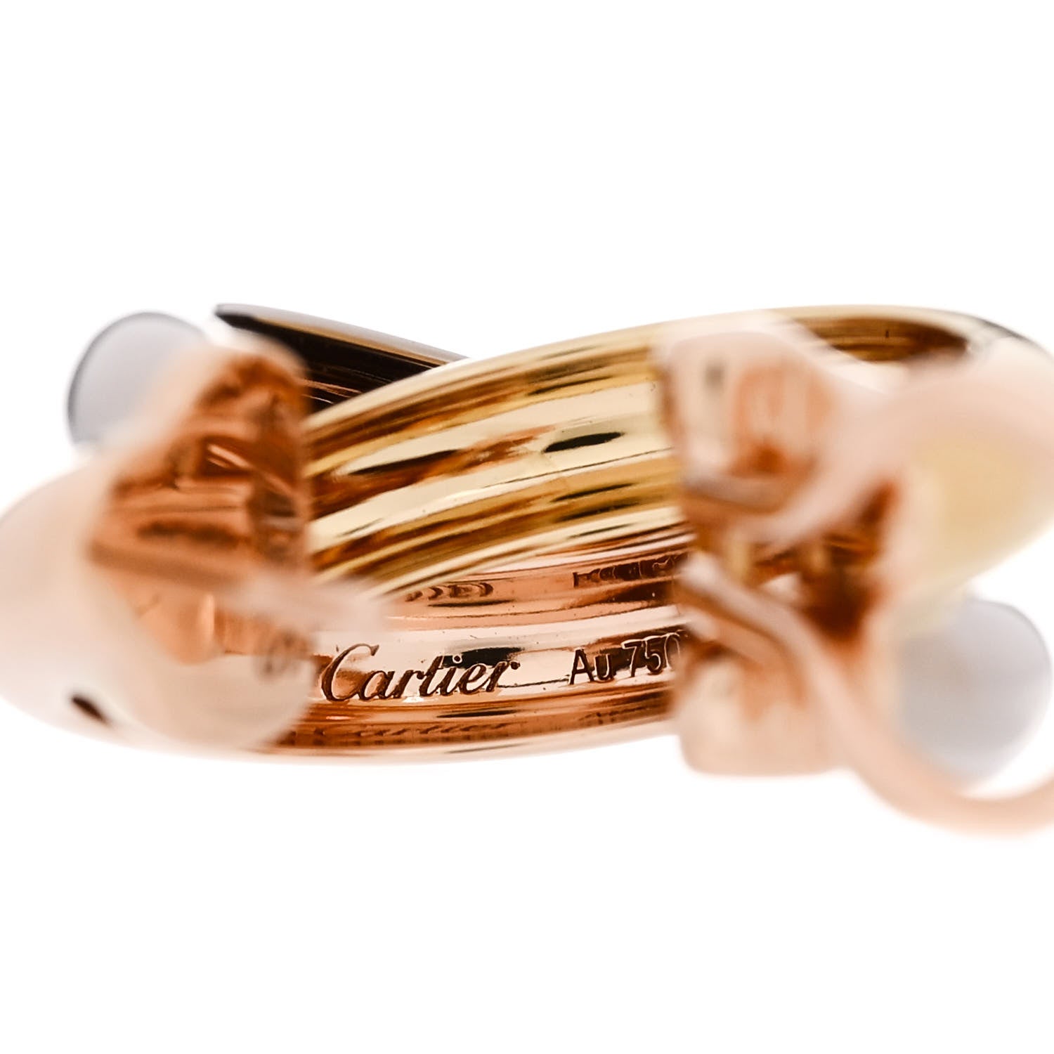 Cartier 18K Pink Yellow White Gold Classic Trinity Hoop Earrings 4 of 6