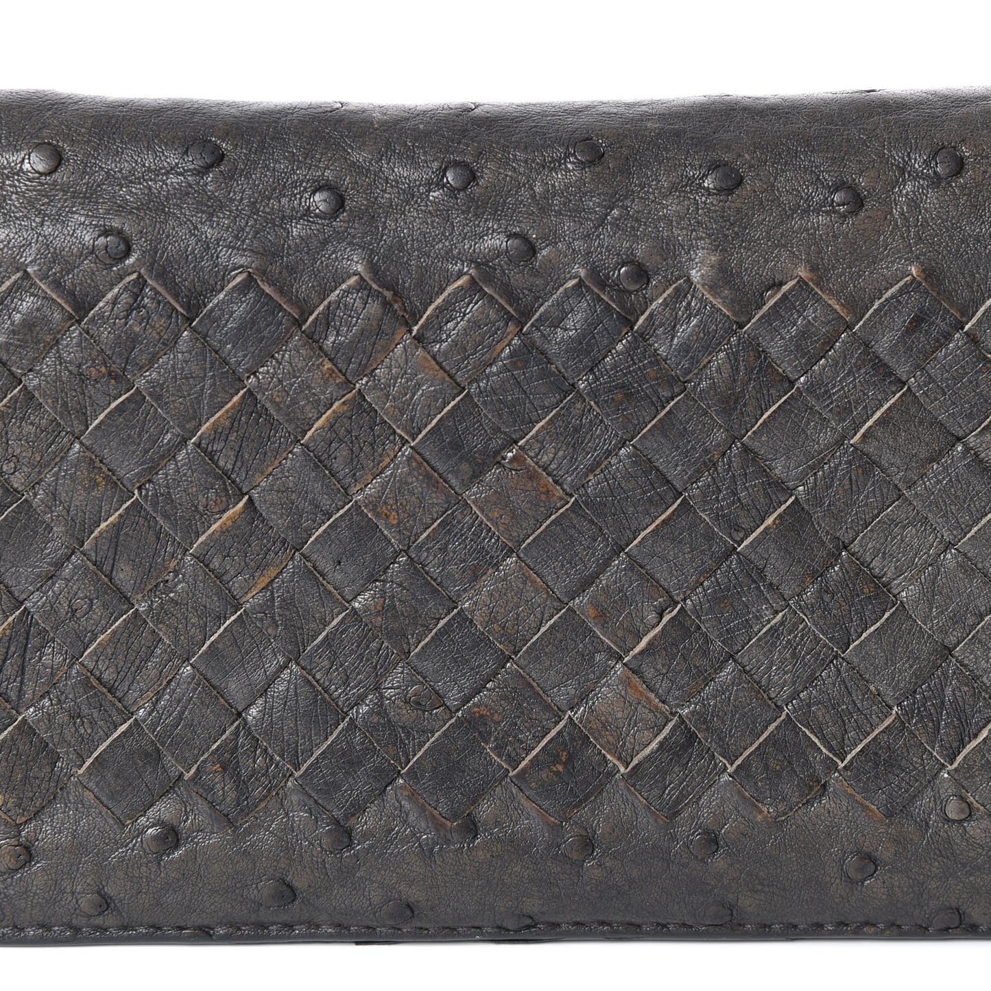 Ostrich Intrecciato Long Bi-Fold Wallet Ardoise