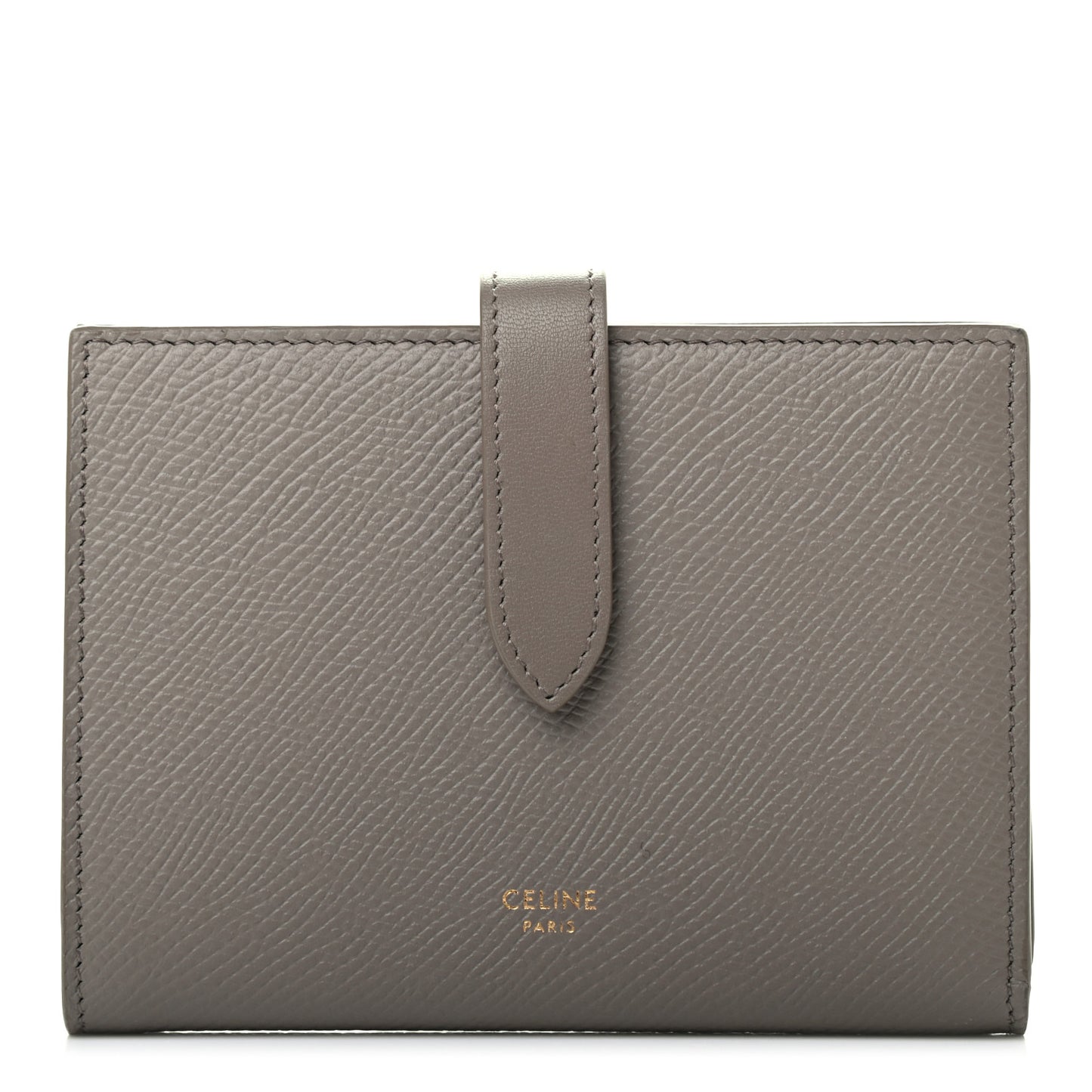 Grained Calfskin Medium Multifunction Strap Wallet Grey