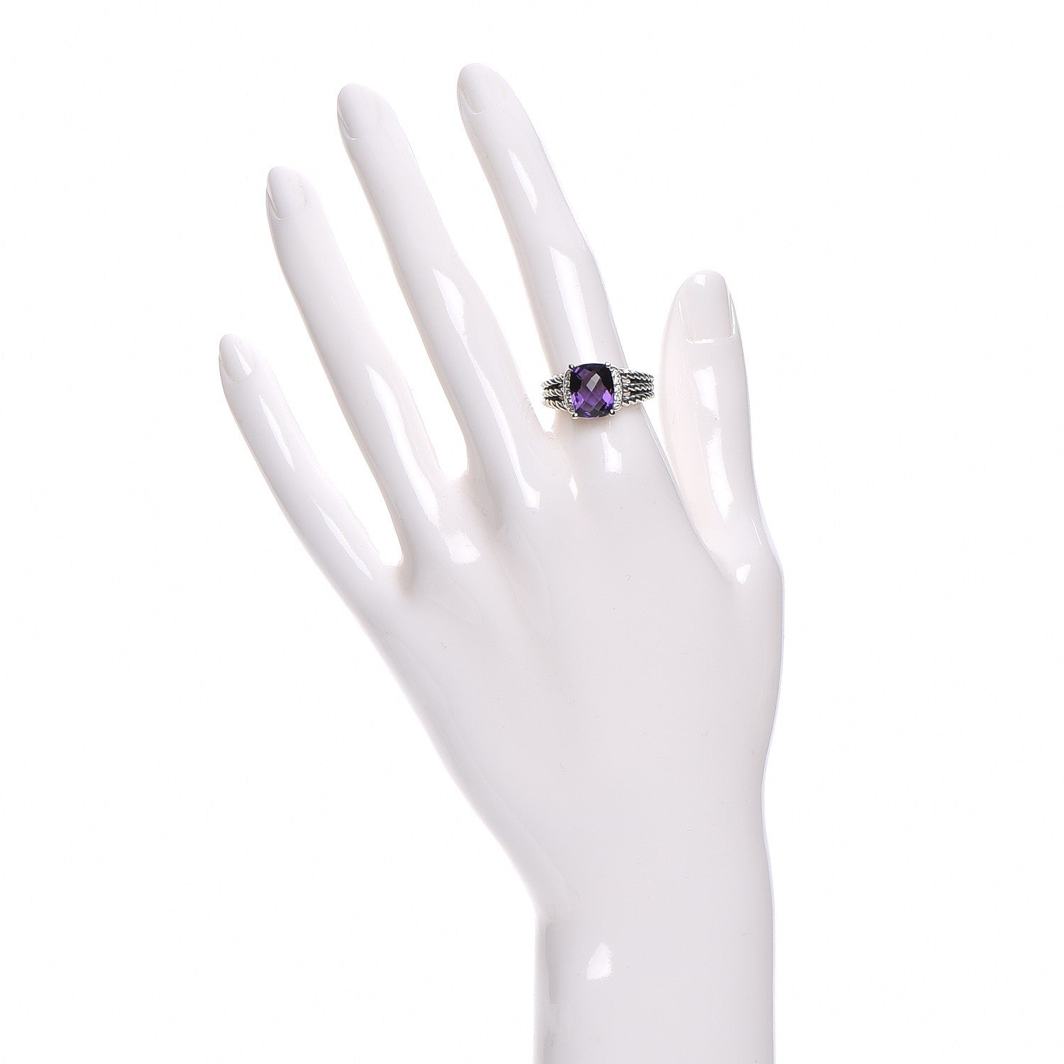 David Yurman Sterling Silver Diamond Amethyst 10mm Petite Wheaton Ring 55 7.25 2 of 5