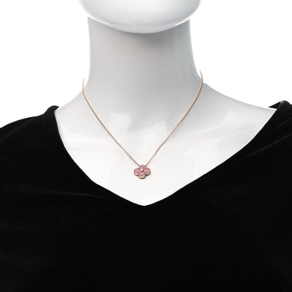 Van Cleef & Arpels 18K Rose Gold Diamond Rhodonite Vintage Alhambra Pendant Necklace 2 of 6