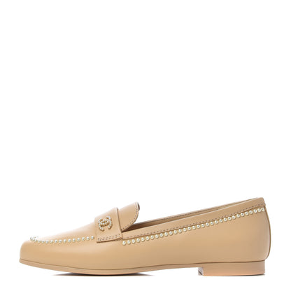 Chanel Calfskin Pearl CC Loafers 37.5 Beige 1 of 9
