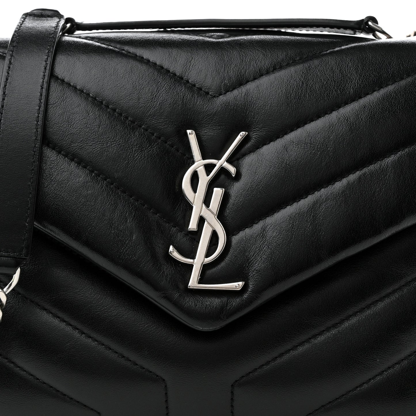 Calfskin Y Quilted Monogram Small Loulou Chain Satchel Black