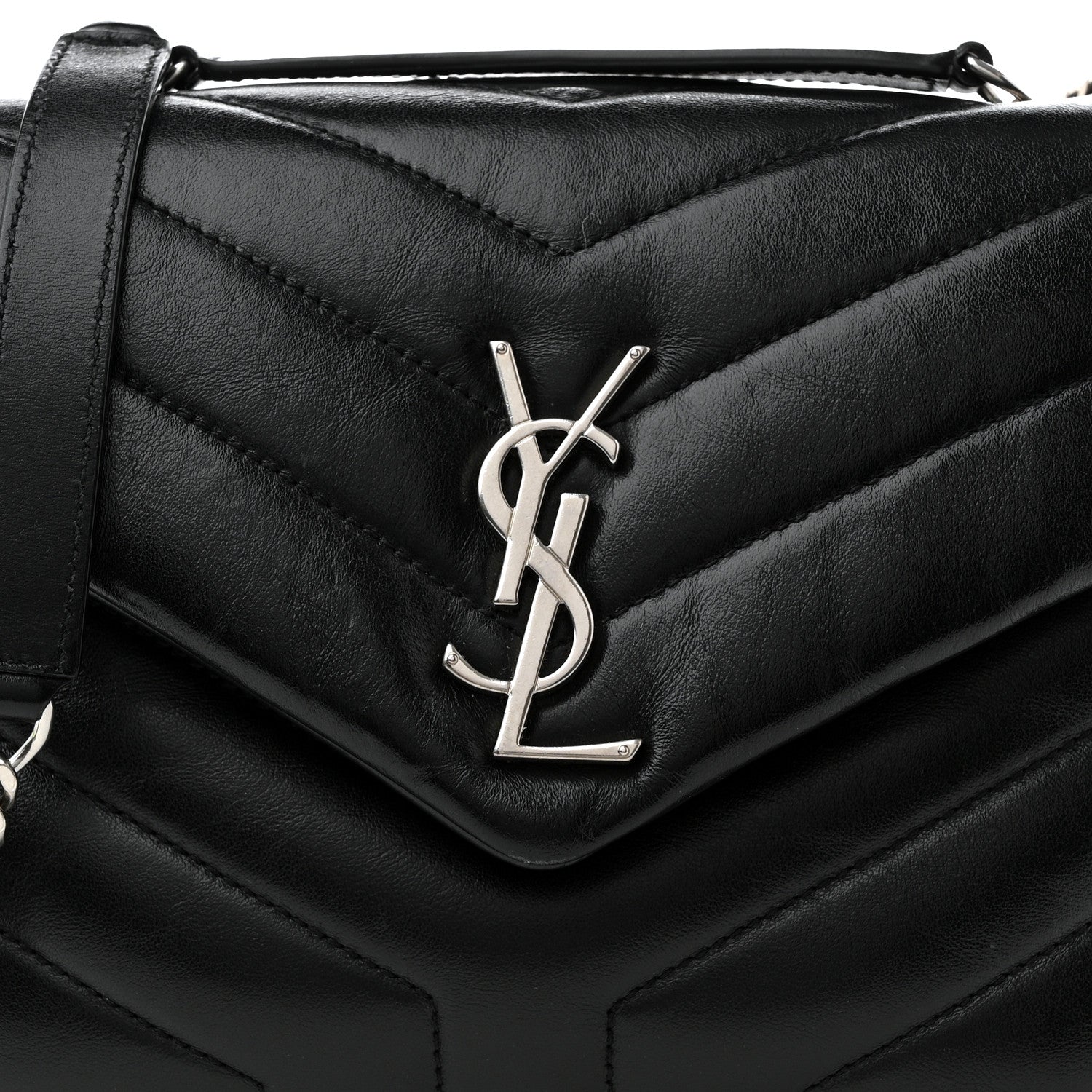Saint Laurent Calfskin Y Quilted Monogram Small Loulou Chain Satchel Black 9 of 12