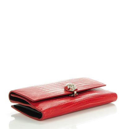 Alexander McQueen Snakeskin Calfskin Embossed Skull Continental Wallet Red 5 of 9