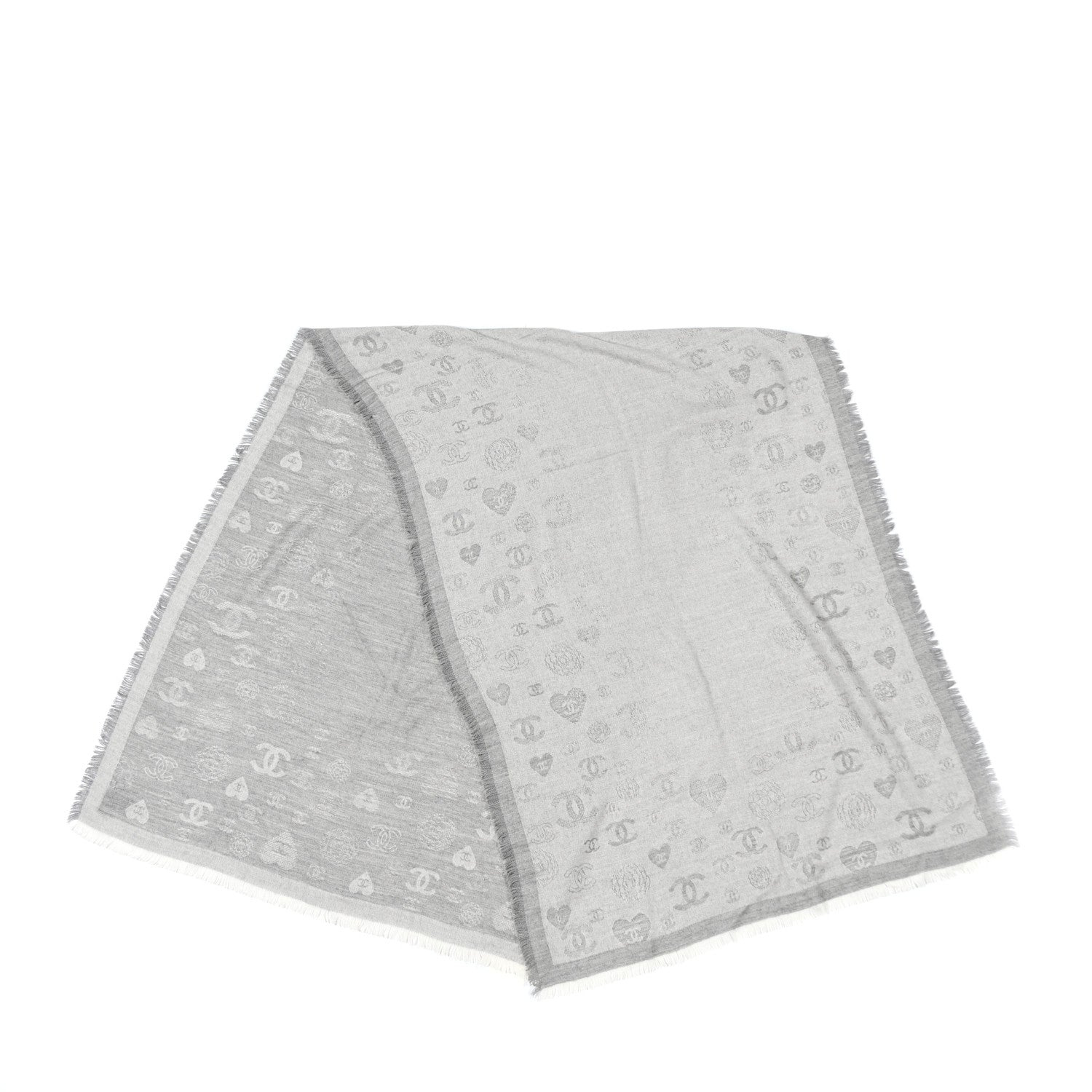 Chanel Cashmere Silk CC Heart Scarf Grey 2 of 9