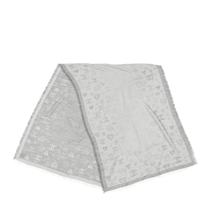 Chanel Cashmere Silk CC Heart Scarf Grey 2 of 9