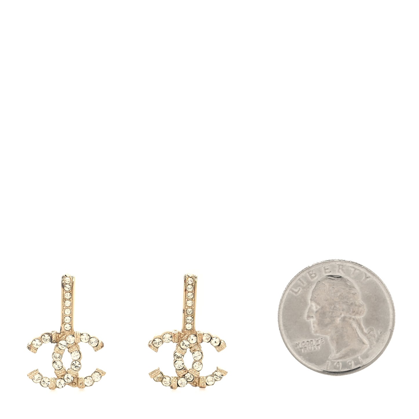 Metal Crystal CC Drop Earrings Gold