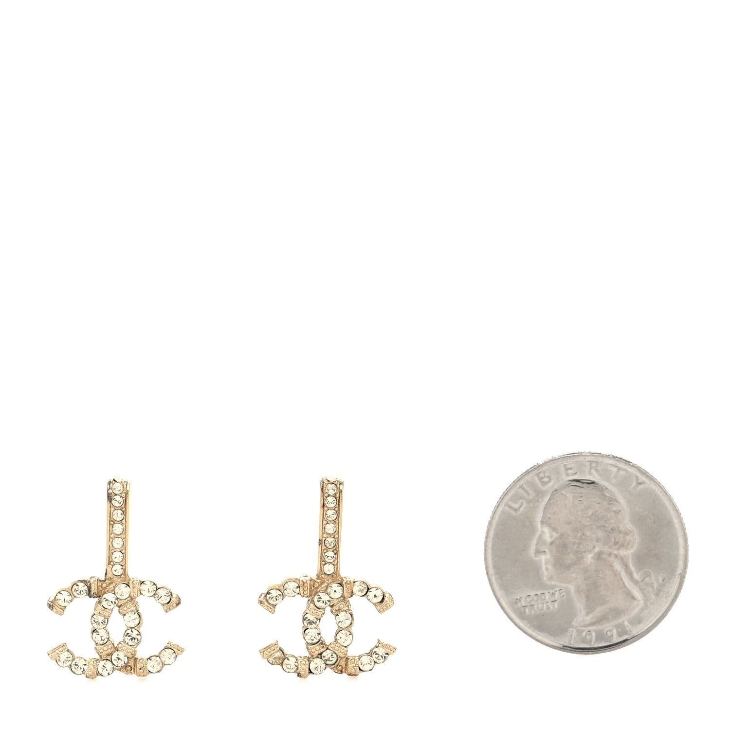Chanel Metal Crystal CC Drop Earrings Gold 2 of 4