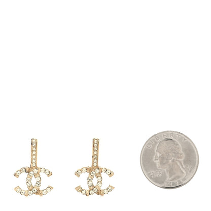 Chanel Metal Crystal CC Drop Earrings Gold 2 of 4