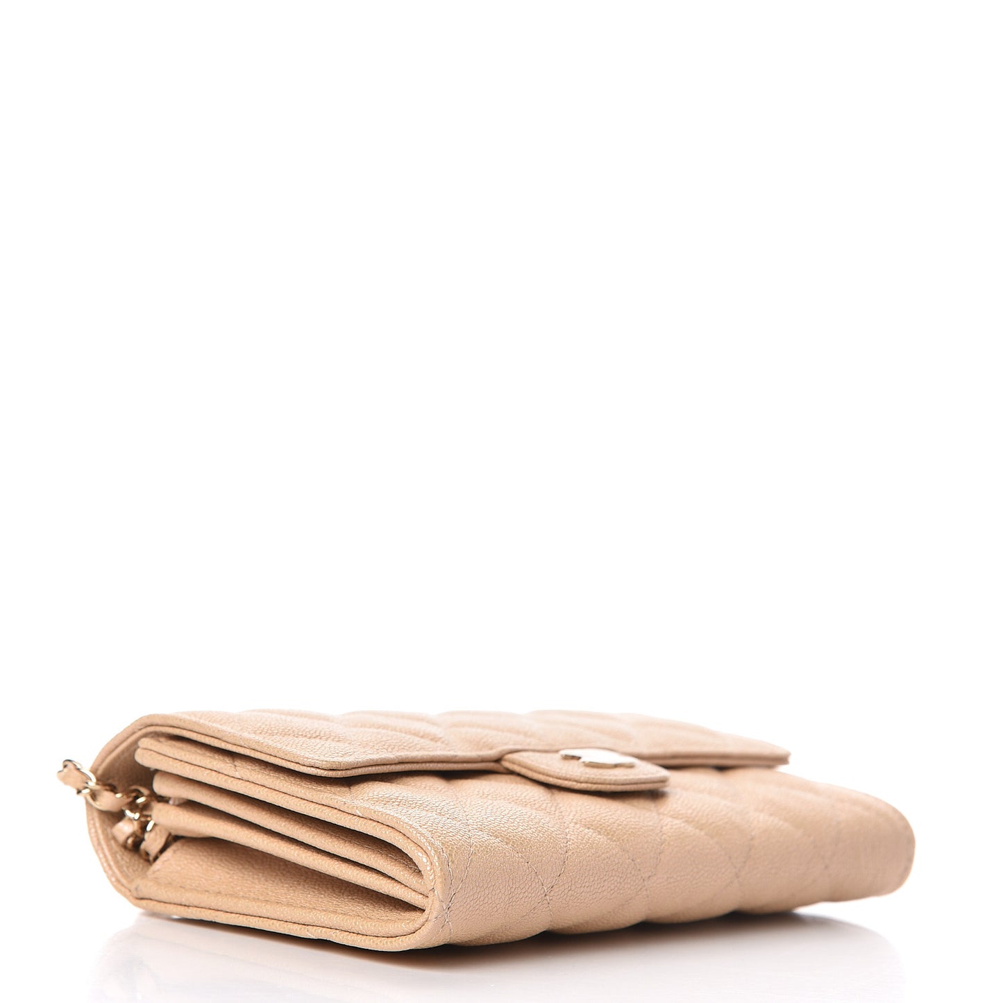 Iridescent Caviar Quilted Classic Clutch With Chain Beige