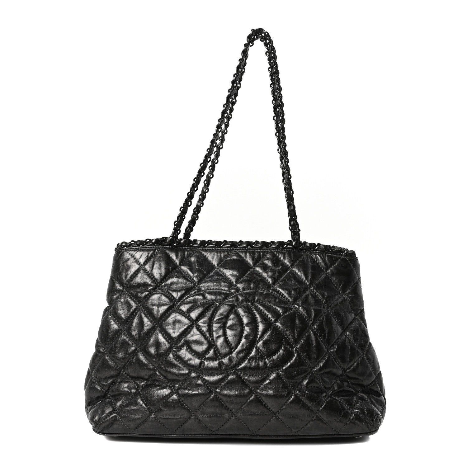 Chanel Metallic Aged Calfskin Quilted Small Chain Me Tote Dark Silver 1 of 10