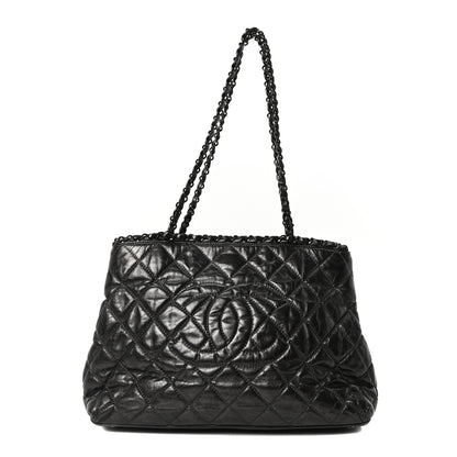 Chanel Metallic Aged Calfskin Quilted Small Chain Me Tote Dark Silver 1 of 10