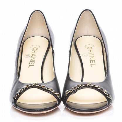 Chanel Lambskin Peep Toe CC Pumps 40 Black 2 of 7