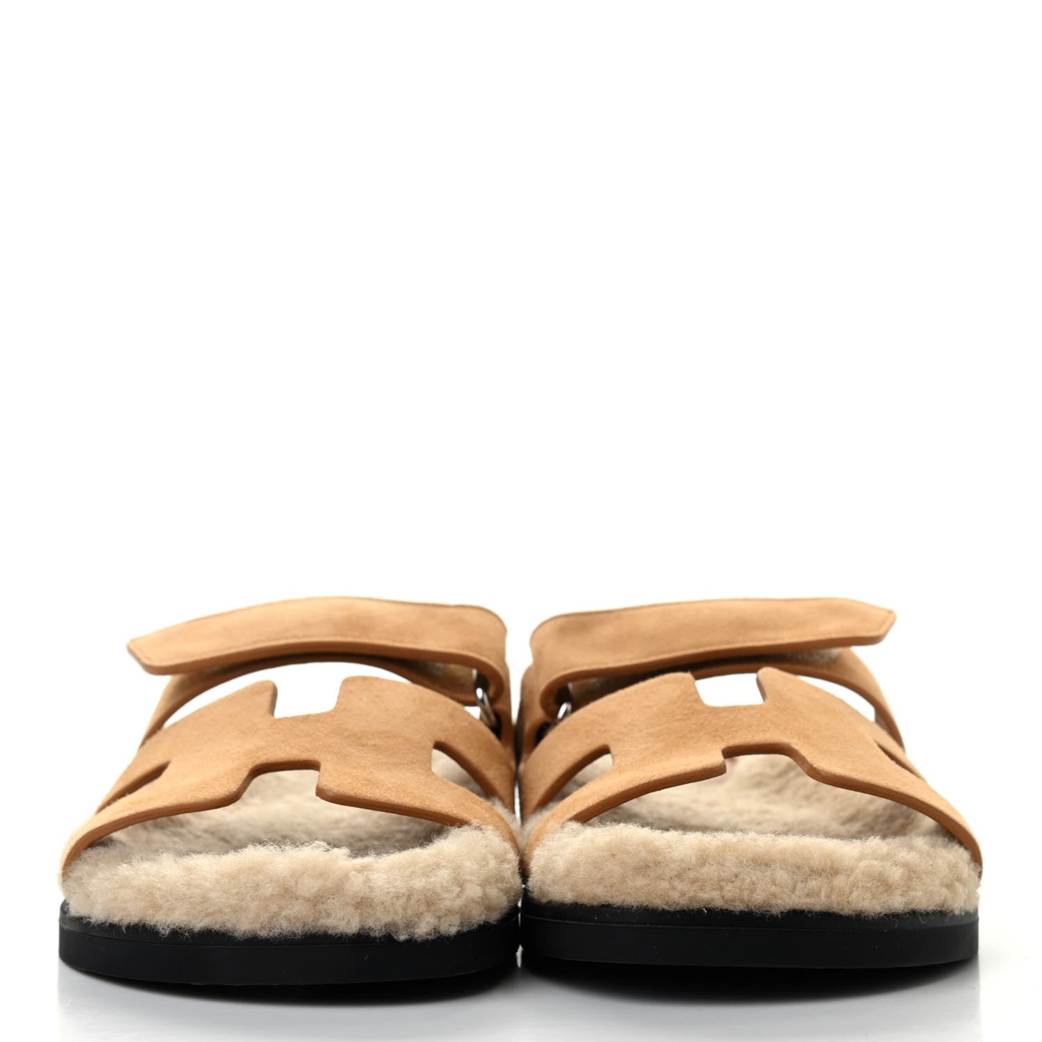 Hermes Suede Goatskin Woolskin Womens Chypre Sandals 37 Golden Beige 2 of 10