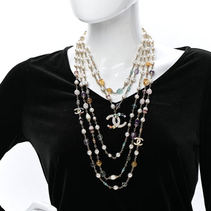 Chanel Pearl Crystal Over The Rainbow CC Multi Strand Necklace Gold Multicolor 2 of 7
