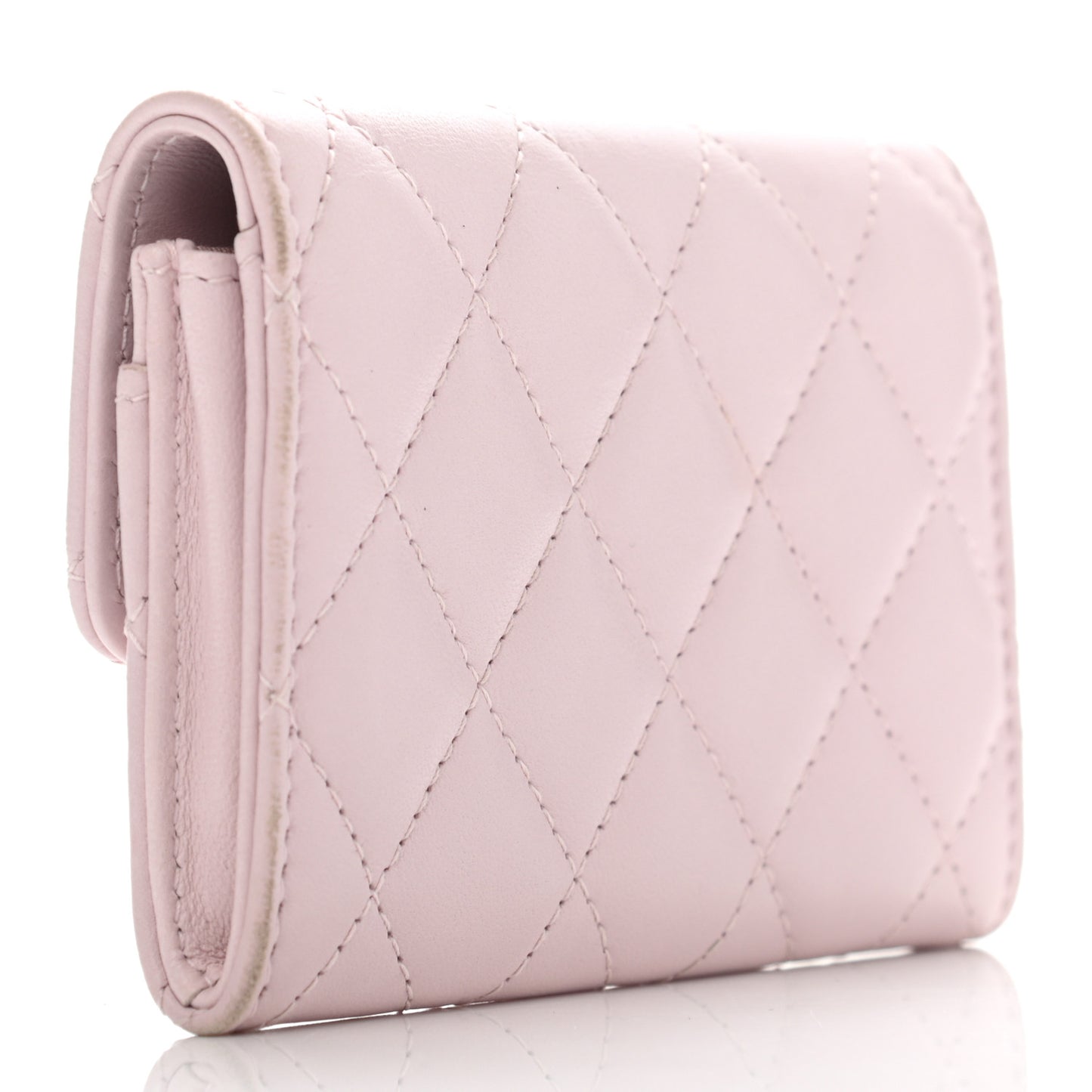 Lambskin Quilted Flap Card Holder Pink