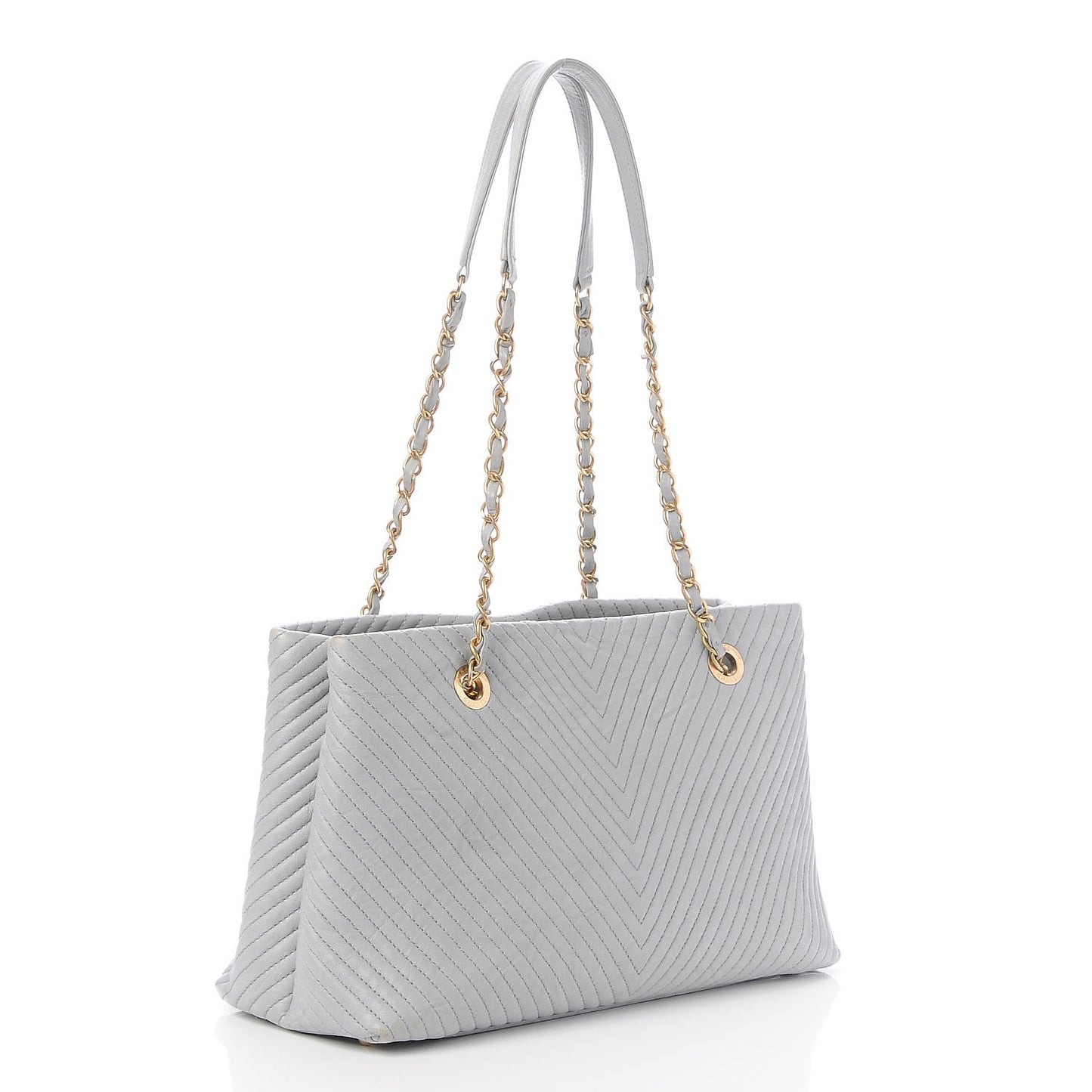 Wrinkled Lambskin Chevron Quilted Surpique Tote Light Gray